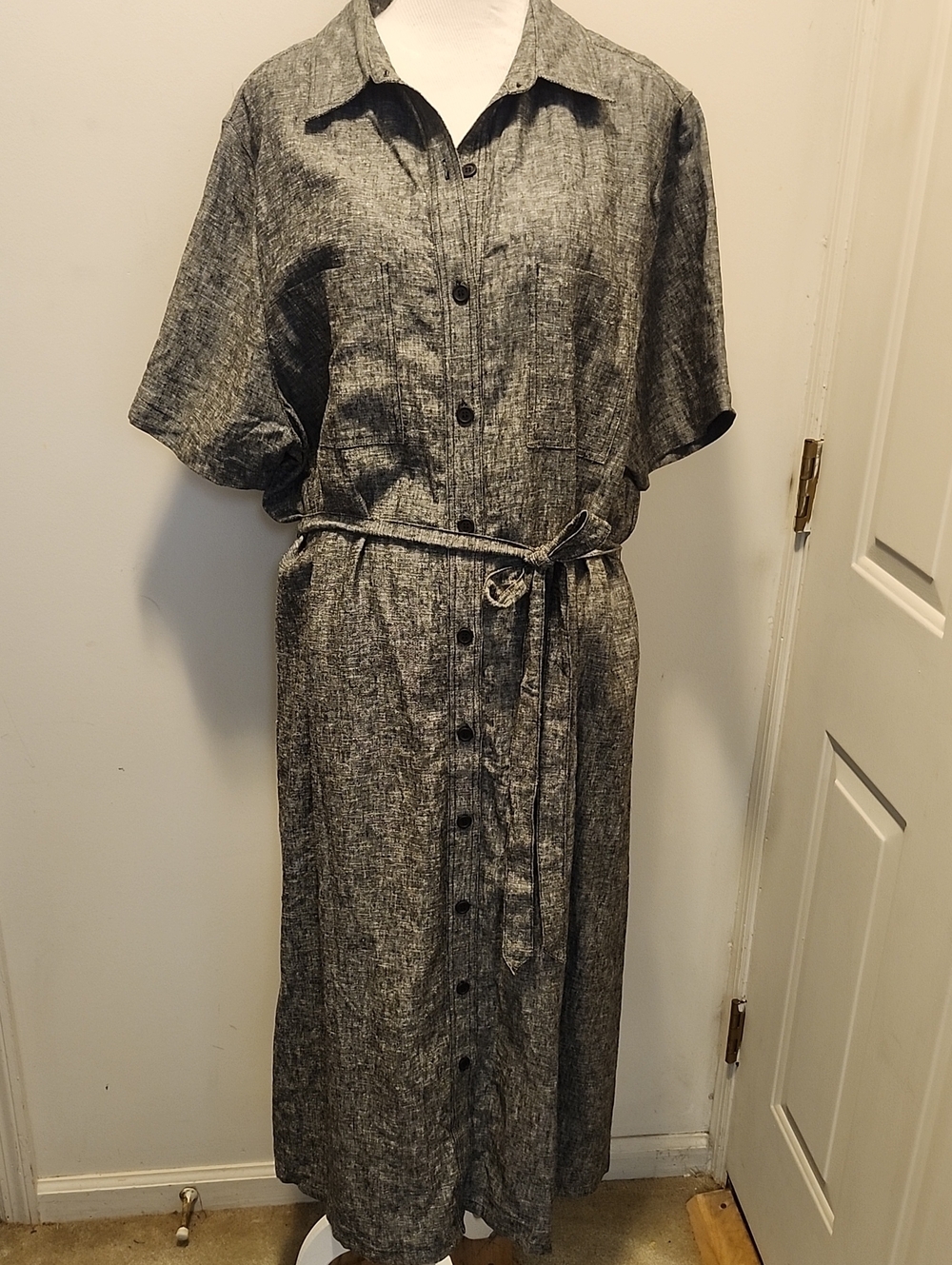 Finery Linen Blend Plus Size 4X Shirtdress coastal Shortsleeves